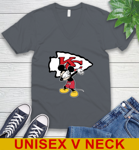 Kansas City Chiefs NFL Football Dabbing Mickey Disney Sports V-Neck T-Shirt 5
