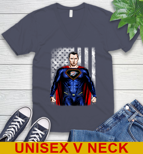 NBA Basketball Oklahoma City Thunder Superman DC Shirt V-Neck T-Shirt - Image 8