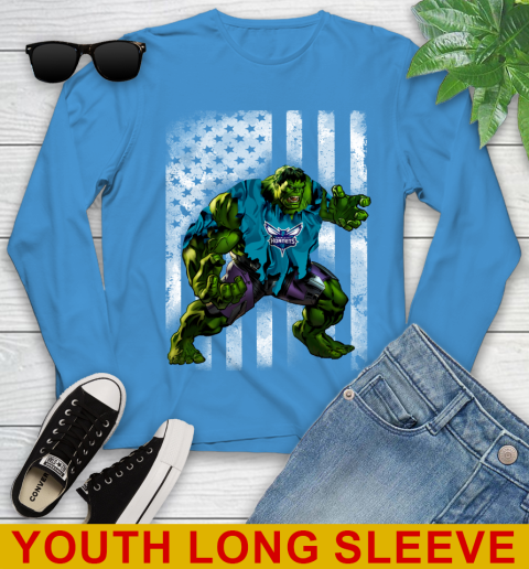 Charlotte Hornets Hulk Marvel Avengers NBA Basketball American Flag Youth Long Sleeve 8