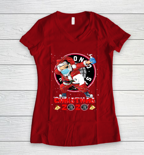 Toronto Raptors Funny Santa Claus Dabbing Christmas 2020 NBA Women's V-Neck T-Shirt 8