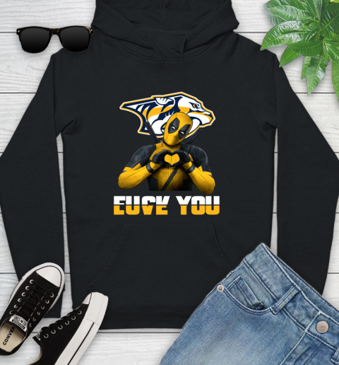 NHL Nashville Predators Deadpool Love You Fuck You Hockey Sports Youth Hoodie