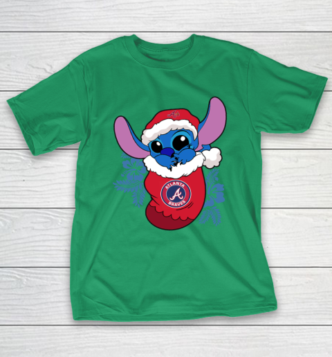Atlanta Braves Christmas Stitch In The Sock Funny Disney MLB T-Shirt
