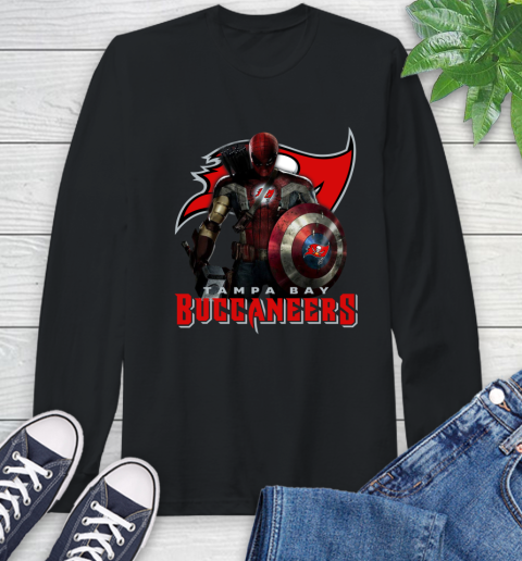 NFL Captain America Thor Spider Man Hawkeye Avengers Endgame Football Tampa Bay Buccaneers Long Sleeve T-Shirt 2