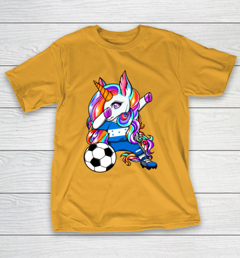 Dabbing Unicorn Honduras Soccer Fans Jersey Flag Football T-Shirt 3