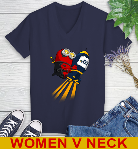 NBA Basketball Utah Jazz Deadpool Minion Marvel Shirt Women's V-Neck T-Shirt 12