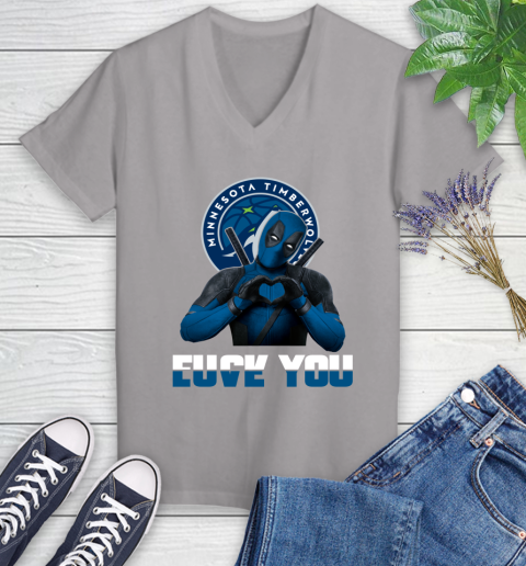NBA Minnesota Timberwolves Deadpool Love You Fuck You Basketball Sports Women's V-Neck T-Shirt 4