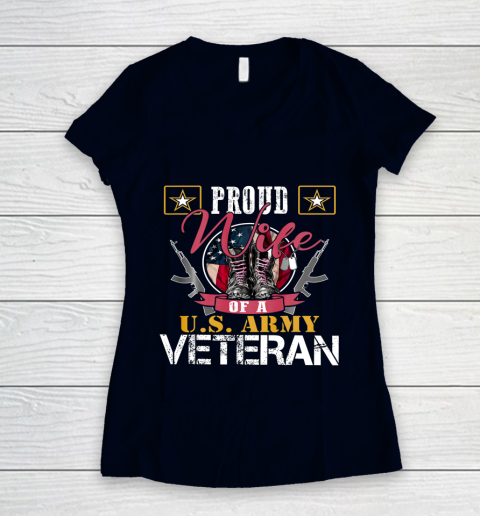 Veteran Shirt Vintage Proud Wife Of A U S Army Veteran Women's V-Neck T-Shirt 2