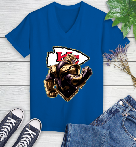 NFL Thanos Avengers Endgame Football Sports Kansas City Chiefs Women's V-Neck T-Shirt 10