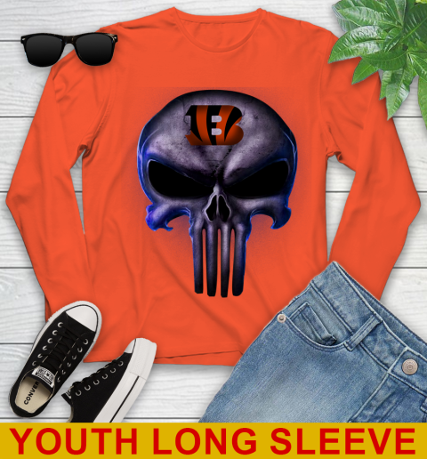 Cincinnati Bengals NFL Football Punisher Skull Sports Youth Long Sleeve 3