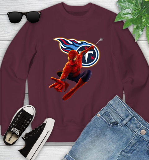 NFL Spider Man Avengers Endgame Football Tennessee Titans Youth Sweatshirt 5