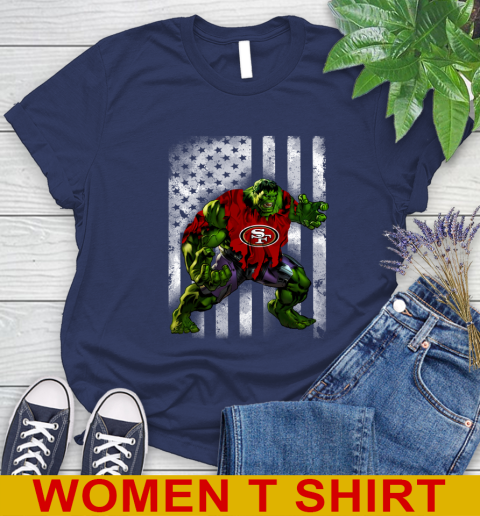 San Francisco 49ers Hulk Marvel Avengers NFL Football American Flag Women's T-Shirt 12