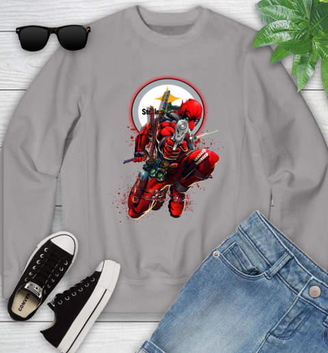 NFL Deadpool Marvel Comics Sports Football Pittsburgh Steelers Youth Sweatshirt 4
