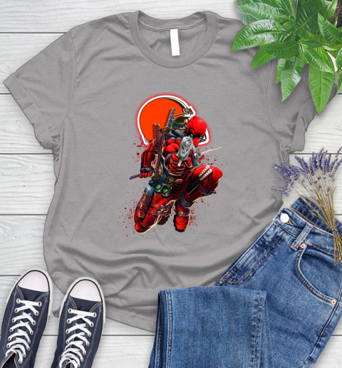 NFL Deadpool Marvel Comics Sports Football Cleveland Browns Women's T-Shirt 5