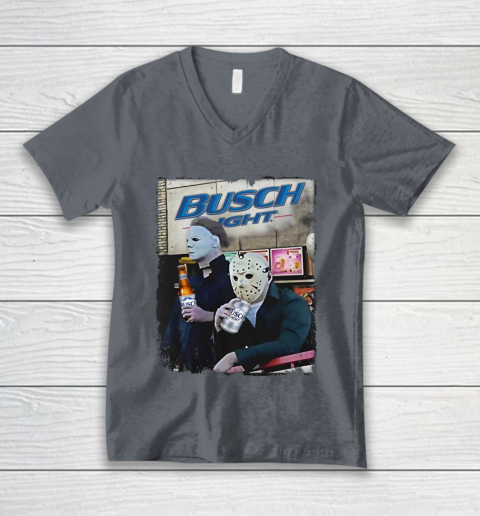 Michael Myers And Jason Voorhees Busch Light Halloween V-Neck T-Shirt 4
