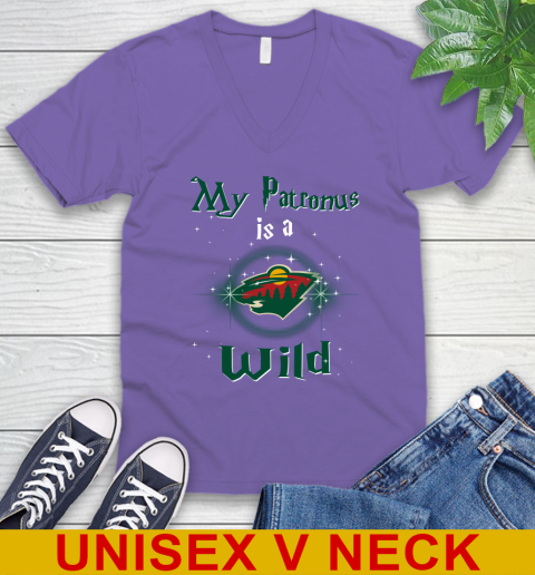 NHL Hockey Harry Potter My Patronus Is A Minnesota Wild V-Neck T-Shirt 8