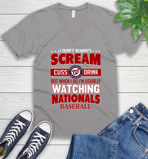 Washington Nationals MLB I Scream Cuss Drink When I'm Watching My Team V-Neck T-Shirt 3