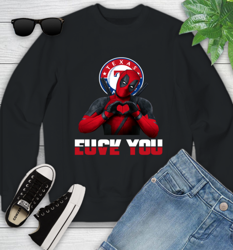 MLB Texas Rangers Deadpool Love You Fuck You Baseball Sports Youth Sweatshirt