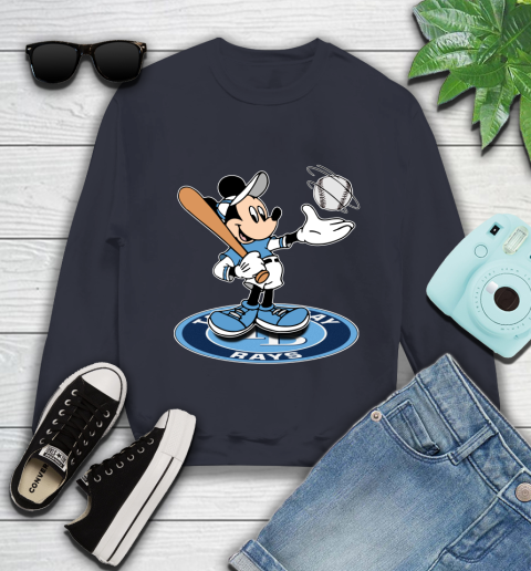MLB Baseball Tampa Bay Rays Cheerful Mickey Disney Shirt Youth Sweatshirt 3