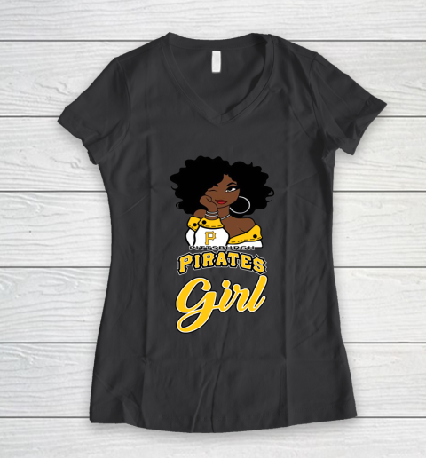 Pittsburgh Piratess Girl MLB Women's V-Neck T-Shirt 8