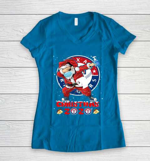 Texas Rangers Funny Santa Claus Dabbing Christmas 2020 MLB Women's V-Neck T-Shirt 5