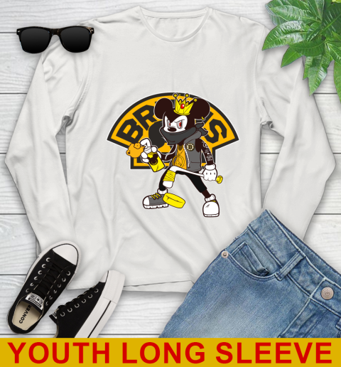Boston Bruins NHL Hockey Mickey Peace Sign Sports Youth Long Sleeve 12