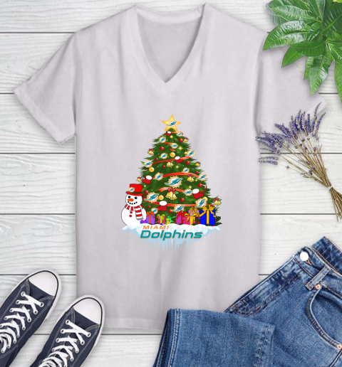 Miami Dolphins Merry Christmas NFL Football Sports Women's V-Neck T-Shirt