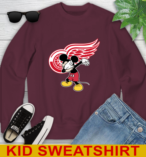 Detroit Red Wings NHL Hockey Dabbing Mickey Disney Sports Youth Sweatshirt 5