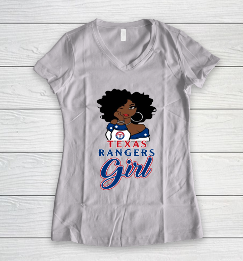 Texas Rangerss Girl MLB Women's V-Neck T-Shirt 2