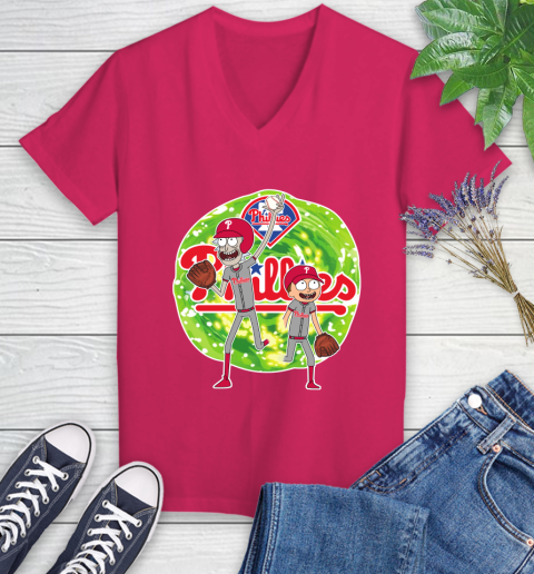 MLB Philadelphia Phillies Rick And Morty Baseball Sports Women's V-Neck T-Shirt 9