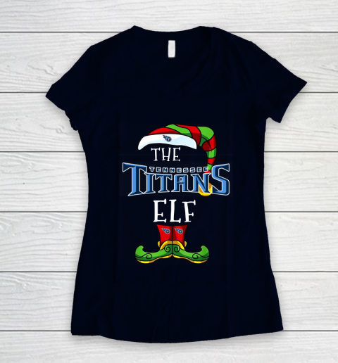 Tennessee Titans Christmas ELF Funny NFL Women's V-Neck T-Shirt 2