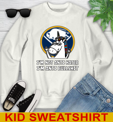 Buffalo Sabres NHL Hockey Unicorn I'm Not Anti Hater I'm Anti Bullshit Youth Sweatshirt