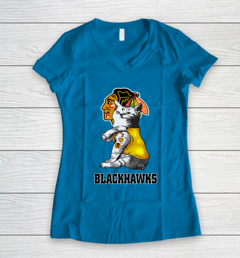 NHL My Cat Loves Chicago Blackhawks Hockey Women's V-Neck T-Shirt 5