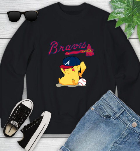 MLB Pikachu Baseball Sports Atlanta Braves Youth Sweatshirt 2