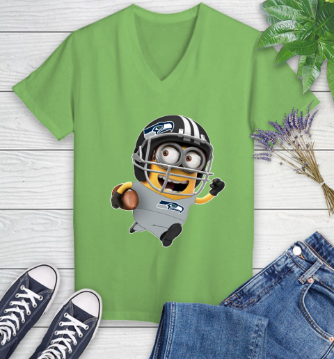 NFL Seattle Seahawks Minions Disney Football Sports Women's V-Neck T-Shirt 11