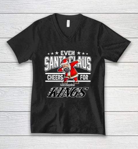 Los Angeles Kings Even Santa Claus Cheers For Christmas NHL V-Neck T-Shirt