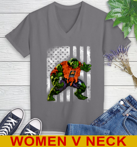 Phoenix Suns Hulk Marvel Avengers NBA Basketball American Flag Women's V-Neck T-Shirt 11