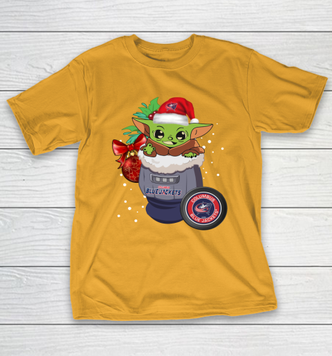 Columbus Blue Jackets Christmas Baby Yoda Star Wars Funny Happy NHL T-Shirt 4