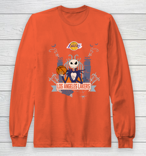 NBA Los Angeles Lakers Basketball Jack Skellington Halloween Long Sleeve T-Shirt 3