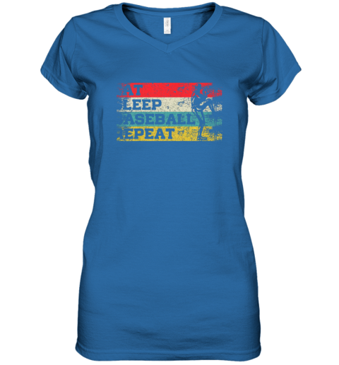 xlqb vintage retro eat sleep baseball repeat funny sport player women v neck t shirt 39 front royal