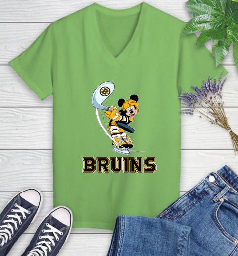 NHL Hockey Boston Bruins Cheerful Mickey Mouse Shirt Women's V-Neck T-Shirt 9