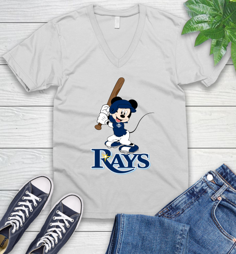MLB Baseball Tampa Bay Rays Cheerful Mickey Mouse Shirt V-Neck T-Shirt 2