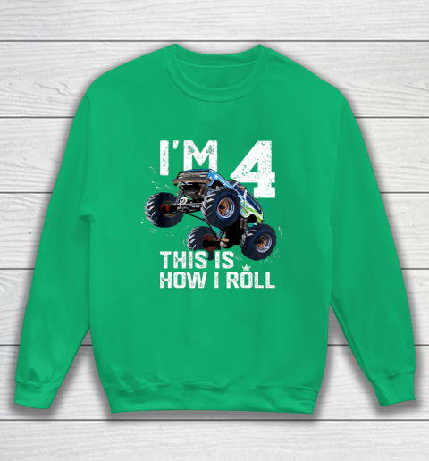 Kids I'm 4 This is How I Roll Monster Truck 4th Birthday Boy Gift 4 Year Old Sweatshirt 13