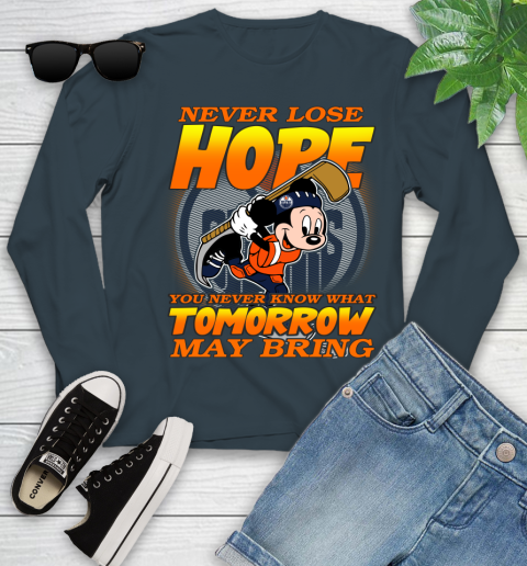 Edmonton Oilers NHL Hockey ootball Mickey Disney Never Lose Hope Youth Long Sleeve 9