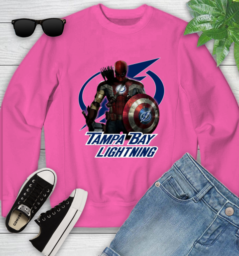 NHL Captain America Thor Spider Man Hawkeye Avengers Endgame Hockey Tampa Bay Lightning Youth Sweatshirt 7