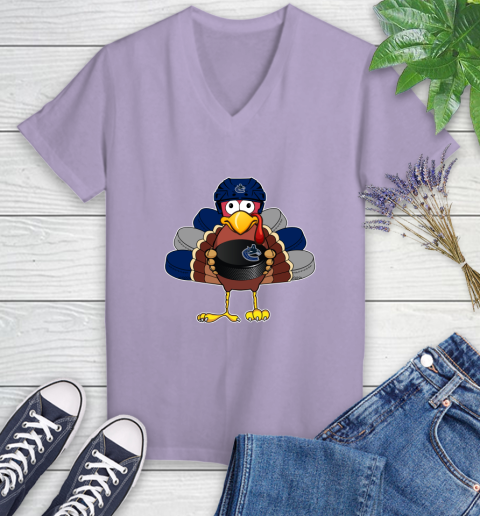 Vancouver Canucks Turkey Thanksgiving Day Women's V-Neck T-Shirt 14