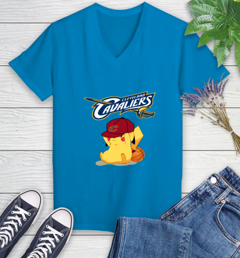 NBA Pikachu Basketball Sports Cleveland Cavaliers Women's V-Neck T-Shirt 7