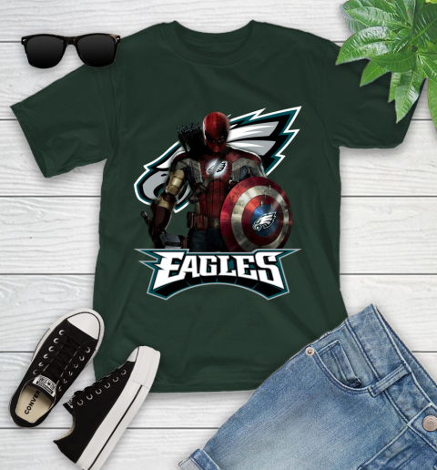 NFL Captain America Thor Spider Man Hawkeye Avengers Endgame Football Philadelphia Eagles Youth T-Shirt 5