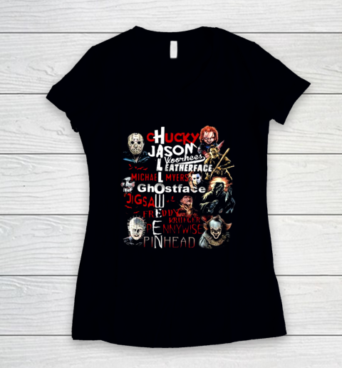 Chucky Jason Leatherface Michael Myers Ghostface Halloween Women's V-Neck T-Shirt