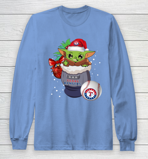 Texas Rangers Christmas Baby Yoda Star Wars Funny Happy MLB Long Sleeve T-Shirt 11