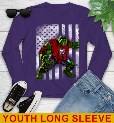 Atlanta Hawks Hulk Marvel Avengers MLB Baseball American Flag Youth Long Sleeve 4